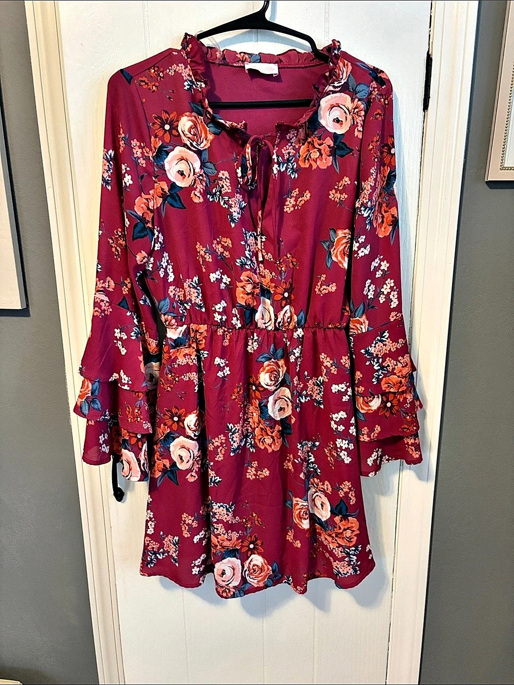Pink Lily Floral Mini Dress in Red & Blue Like New
